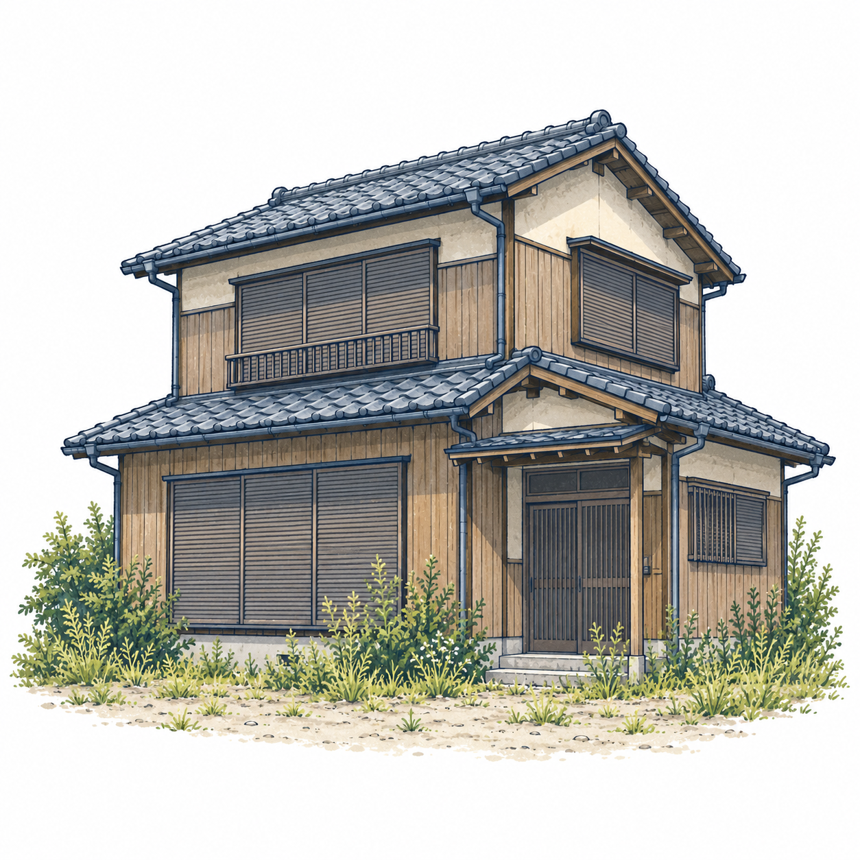 長く使われていない木造住宅のイラスト